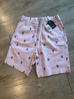 NWT Coconut Connection Drawstring Pineapple Pink Shorts Size Small Waist 30